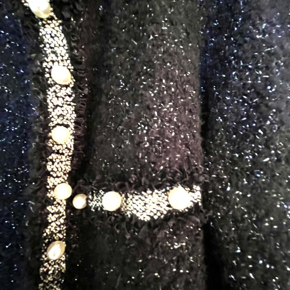 🎀HOST PICK🎀 Stunning WHBM JACKET knit Black Medium pearls silver 🎀 - Picture 4 of 10